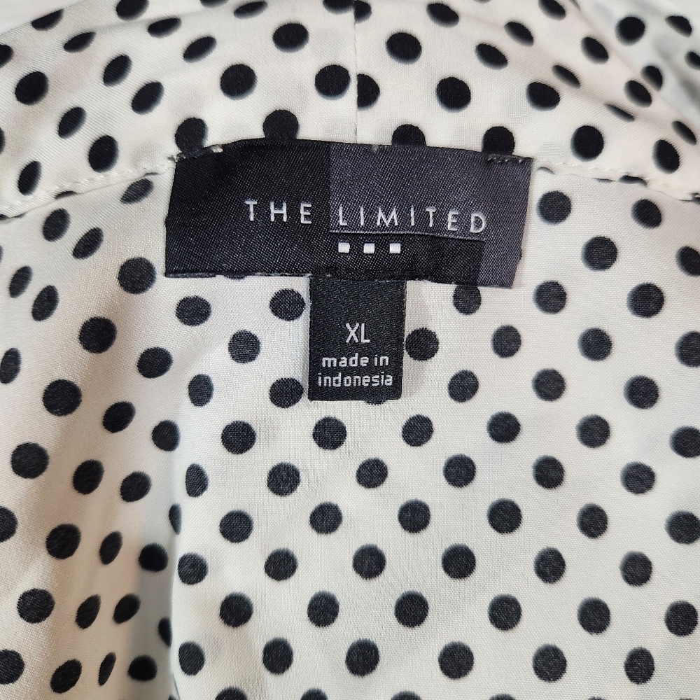 The Limited Black And White Polka Dot Button Up Tie Neck Blouse - Picture 5 of 6